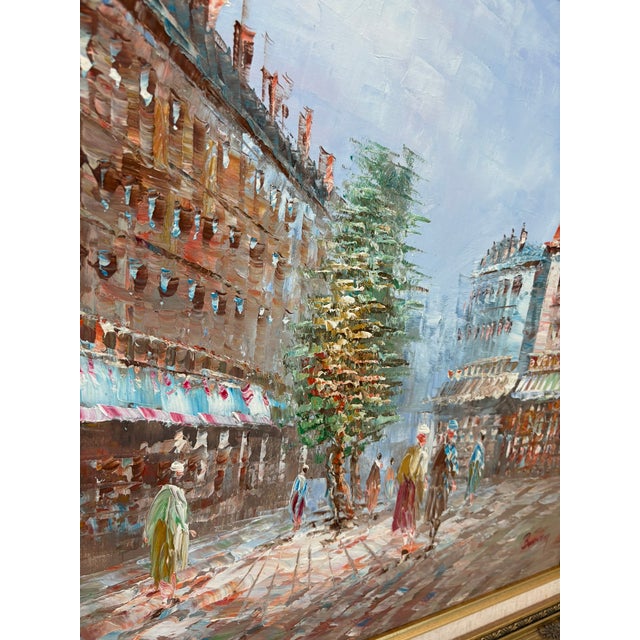 Vintage Signed Burnet Paris Street Scene Oil Painting in Ornate Gilt Frame For Sale In Miami - Image 6 of 14