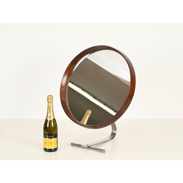 Large Italian Adjustable Table Mirror in Teak and Steel by Osvaldo Borsani for Tecno, 1960s For Sale - Image 3 of 15
