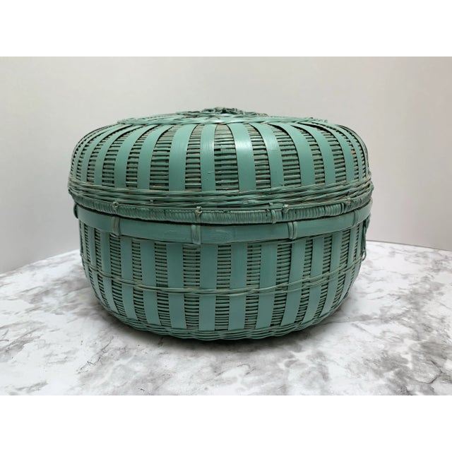 Vintage Asian Chinoiserie Rustic Earthy Storage Decor Basket For Sale - Image 4 of 7