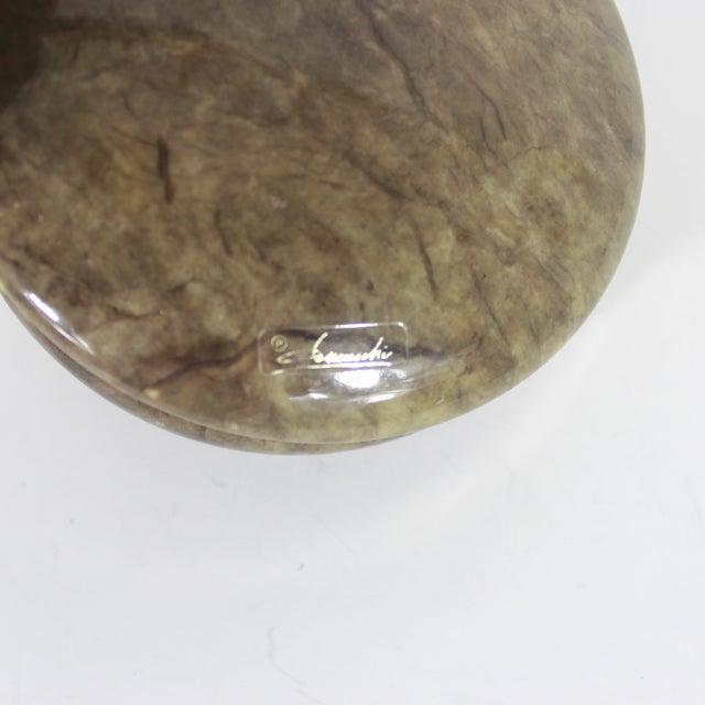 Vintage Italian Hand Carved Alabaster Lidded Trinket Box Brown Marble Stone Signed For Sale - Image 4 of 9