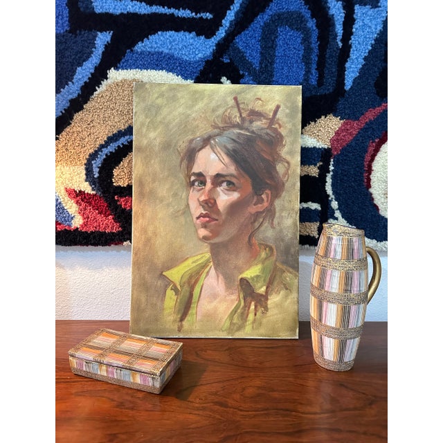 Vintage Original Portrait, Woman With Dubious Expression, Acrylic on ...