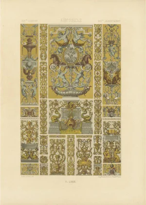 After Racinet, 17th Century Grotesque Ornament Mythical and Architectural Motifs, 1869, Print