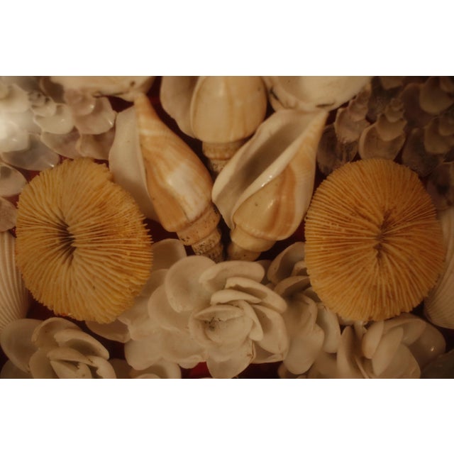 This striking 28-inch mid-century shadow box features an intricate 3D floral bouquet handcrafted from iridescent South...