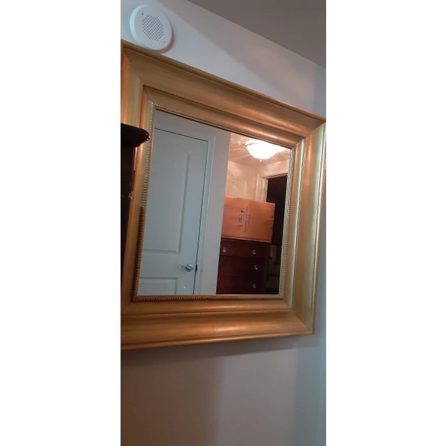 2000 - 2009 Custom Contemporary Large 44" Designer's Gold Square Gilt Wood Wide Frame Wall Mirror For Sale - Image 5 of 9