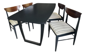 Restored MCM 5-Piece Dinette Set | Black Trapezoid Loop-Leg Table & Walnut Upholstered Dining Chairs