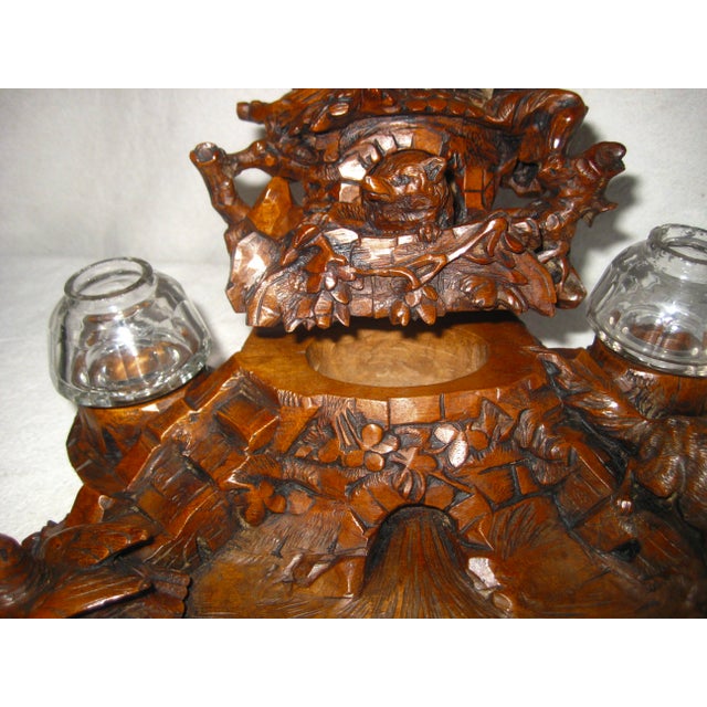 Brown Black Forest Large Inkwell 19 Century For Sale - Image 8 of 14