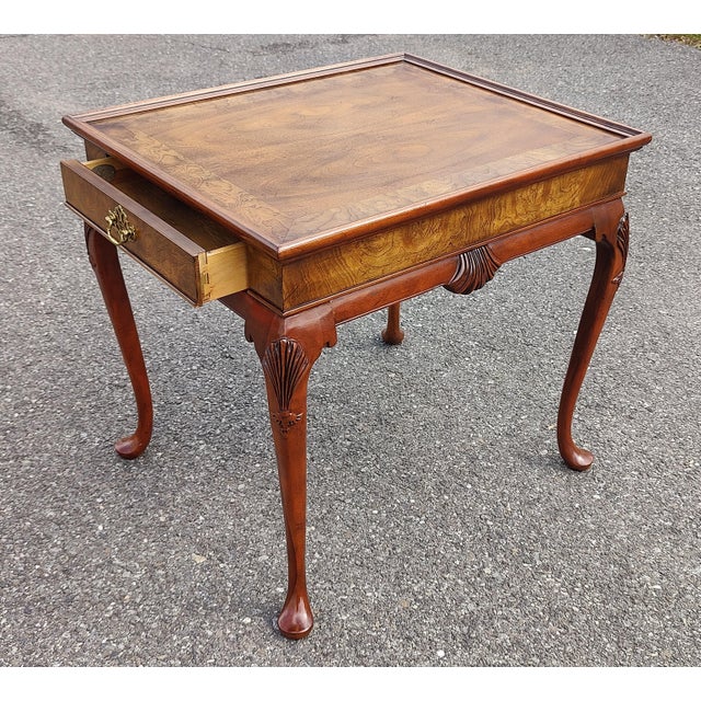Baker Furniture Burled Walnut Queen Anne Tea Table For Sale - Image 4 of 10