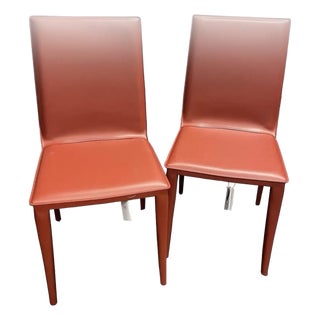 Design Within Reach Red Leather Botegga Chairs - Set of 2 For Sale