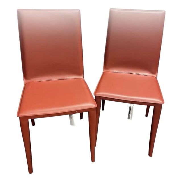 Design Within Reach Red Leather Botegga Chairs - Set of 2 For Sale