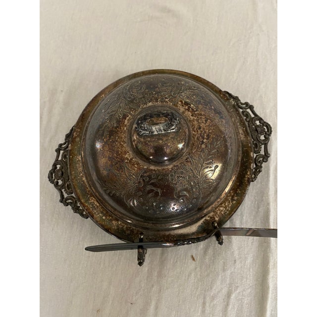 Vintage Hartford Silver Plate Co. Butter Dish Set 3 Piece w/ Dome, Butter Plate & Base Butter Knife is not original to set...