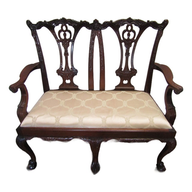 Chippendale Style Solid Mahogany Settee For Sale