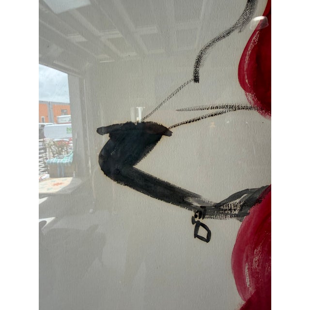 1980’s Vintage Fashion Illustration Painting – Red Dress Figure, Framed Under Glass For Sale - Image 12 of 12