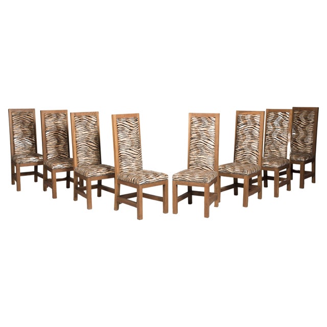 Art Deco Oak & Velvet Dining Chairs, 1930s, Set of 8 For Sale - Image 18 of 18