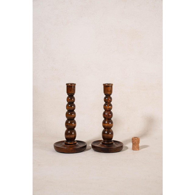19th Century English Oak Bobbin Candlesticks For Sale - Image 4 of 4