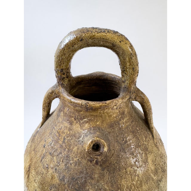 French Provincial Antique French Glazed Terracotta Walnut Oil Jug (Cruche) With Four Handles, C. 1900 For Sale - Image 3 of 17