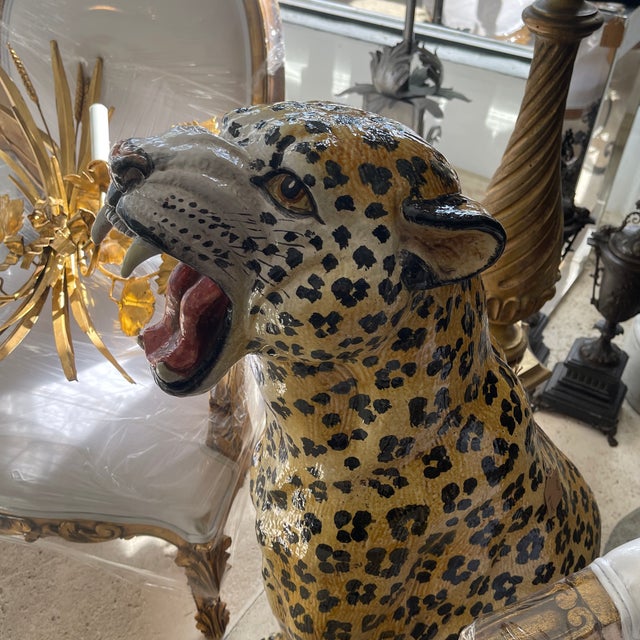 Mid 20th Century Life Size Italian Terracotta Painted Leopard For Sale - Image 9 of 11