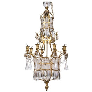 19th Century Vintage Crystal and Bronze Chandelier For Sale
