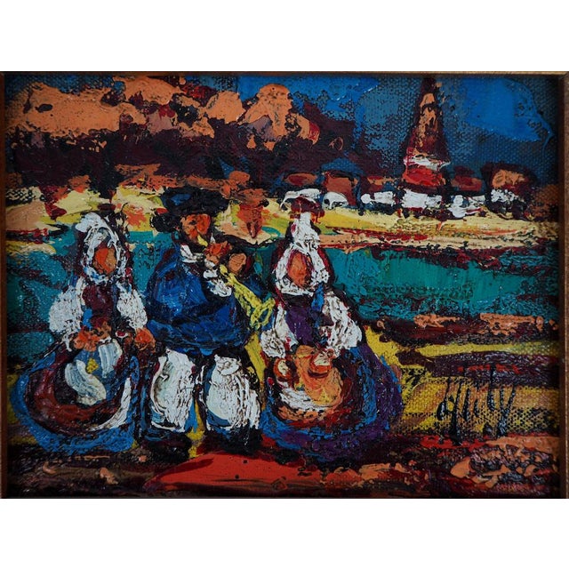 Henry Maurice d'Anty, Breton Women and Musician, Oil on Canvas For Sale - Image 4 of 8