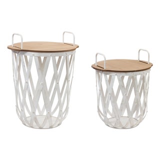 Metal and Wood Side Basket Tables (Set of 2) For Sale