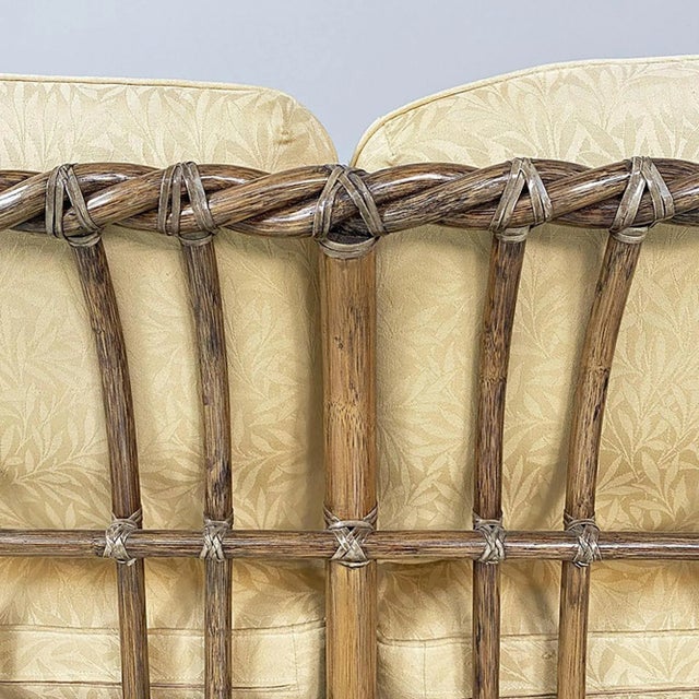 Mid-Century Modern American Rattan and Beige Floreal Fabric Sofa attributed to McGuire, 1970s For Sale - Image 12 of 18