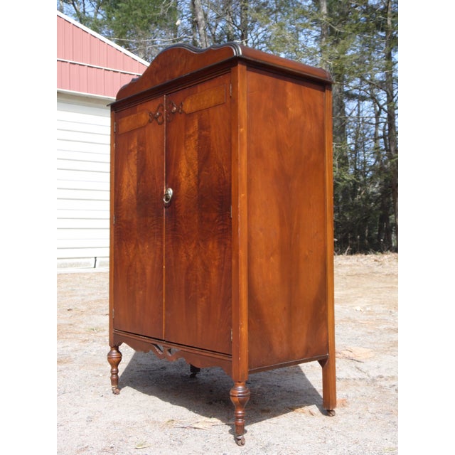 Vintage Art Deco Walnut Chifferobe Wardrobe Armoire Hall Foyer Coat