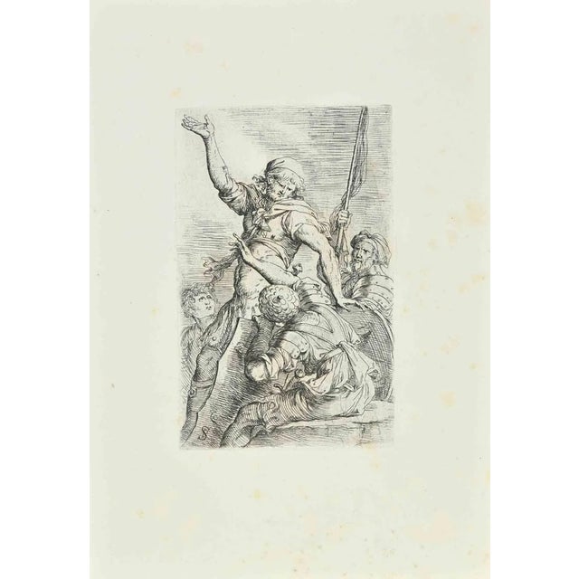 After Salvator Rosa, Four Soldiers, One with Flag, Etching, 18th Century For Sale