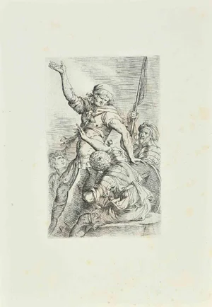 After Salvator Rosa, Four Soldiers, One with Flag, Etching, 18th Century