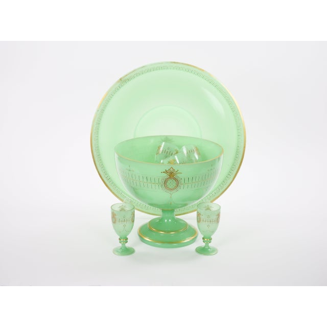 Late 19th Century French Green Opaline Baccarat Crystal Engraved & Gilt Napoleon III Punch Bowl For Sale - Image 5 of 10