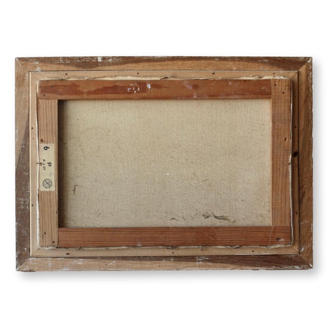 This vintage landscape painting features a serene scene of a blooming cherry blossom tree by a tranquil stream. The soft...