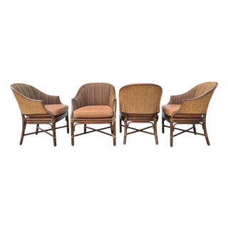 Set of Four McGuire Rattan Caned Toboggan Dining Chairs For Sale