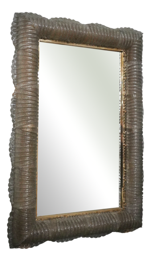 Illuminated Smoky Murano Glass and Brass Wall Mirror, 2000