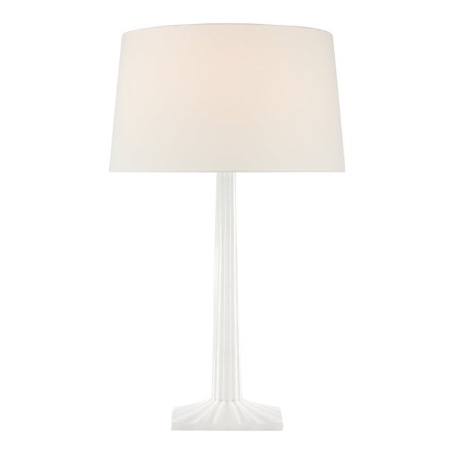 Chapman & Myers by Visual Comfort Signature Strie Fluted Column Table Lamp in Plaster White with Linen Shade For Sale