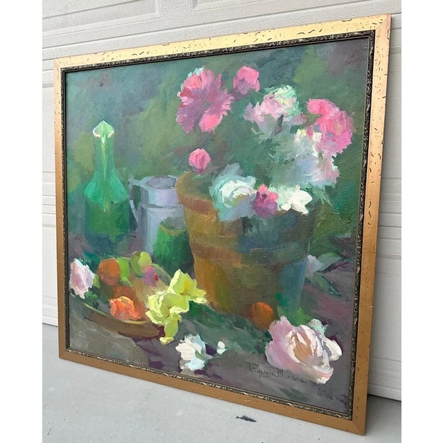 1999 Large Torgesen Murdock “Still Life W/ Peonies & Summer Fruit” Oil on Board For Sale - Image 10 of 18