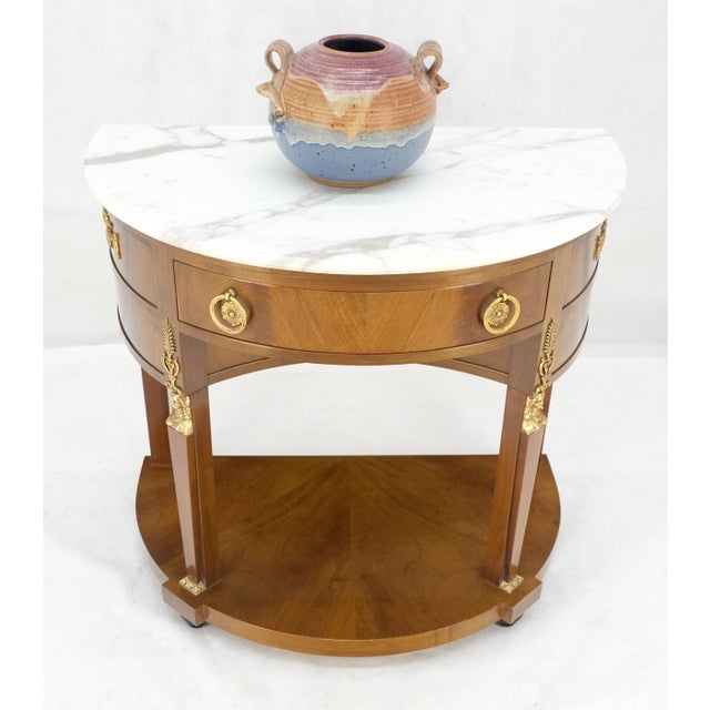 Walnut Marble Top Neoclassical Demi Lune Bronze Mount Console Table 1 Drawer For Sale - Image 11 of 18
