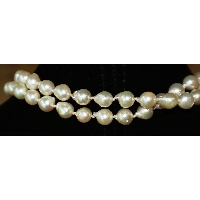 White 1970s Opera Strand Semi Baroque Pearls, 36" For Sale - Image 8 of 16