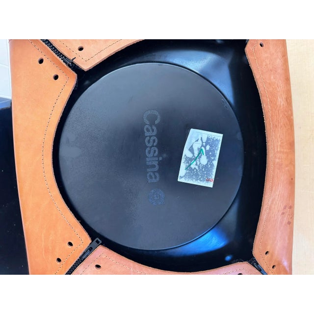 1970s Original Cognac Natural Brown Leather Cassina Cab 413 Armchair Mario Bellini (4 Available) For Sale - Image 10 of 10