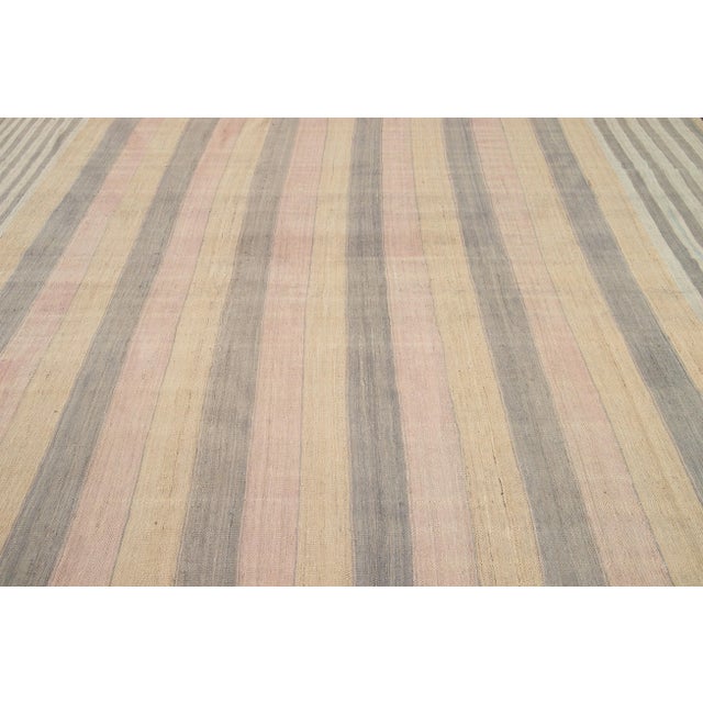 Striped Modern Kilim Room Size Wool Rug For Sale In New York - Image 6 of 11