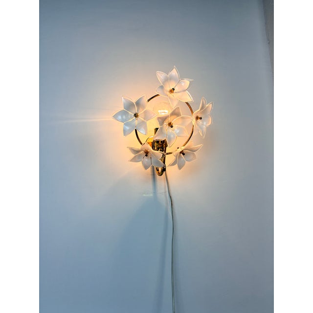 Vintage Murano Style White Floral Wall Sconces - A Pair For Sale - Image 12 of 14