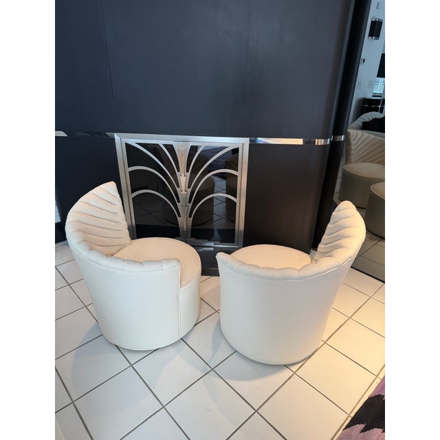1980 White Shell Club Chairs - A Pair seat height: 16 width: 32 depth: 27 height: 31.5 seat depth: 21