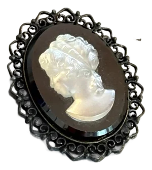 Black/White Iridescent Cameo Brooch