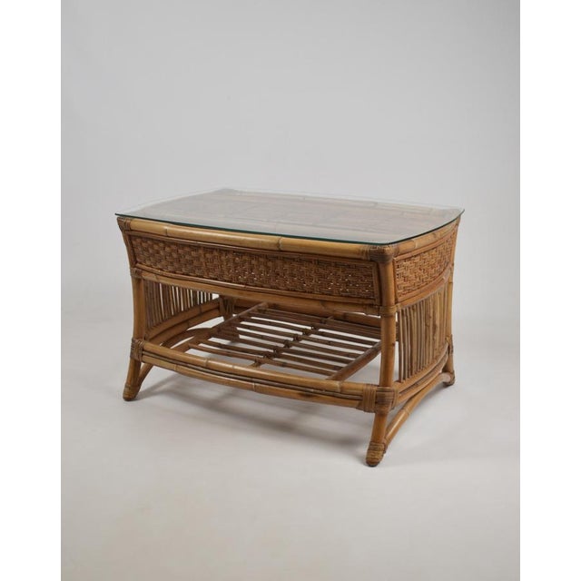 Wood Vintage Rattan and Wicker Coffee Table with Glass Top, 1960s For Sale - Image 7 of 18