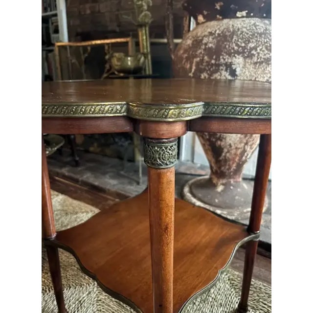 Wood Early Directoire Style Mahogany Table With Brass Mounts and a Clover Shaped Top, Signed For Sale - Image 7 of 11
