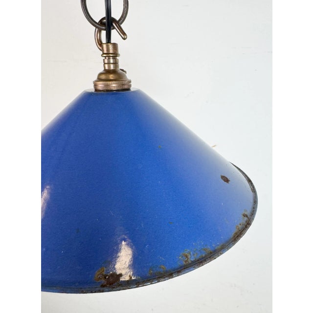 Industrial Blue Enamel Factory Pendant Lamp, 1950s For Sale - Image 9 of 18