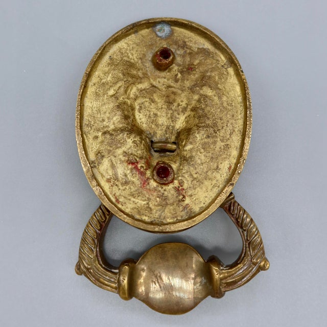 Mid 20th Century Vintage Solid Brass Lion Head Door Knocker — English Gothic Revival Style For Sale - Image 5 of 7