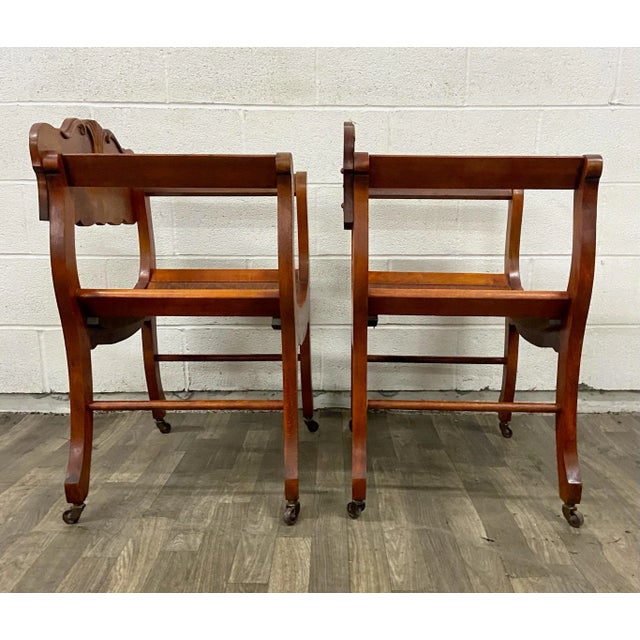 Antique Victorian Renaissance Revival Style Saddle or Sling Armchairs - Pair For Sale - Image 4 of 10
