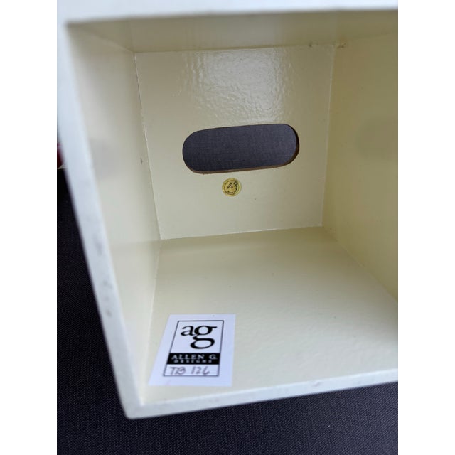 Allen G Designs Hand-Painted Ivory & Gold Wastebasket & Tissue Box Set For Sale - Image 9 of 11
