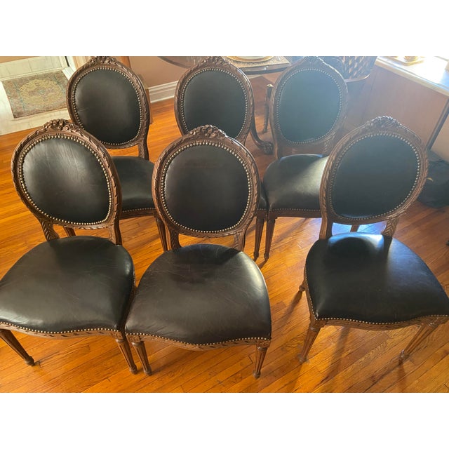 Vintage Oval Medallion Dining Room Chairs Louis XVI Set of 6 For Sale - Image 12 of 13