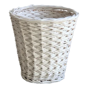 Mid-20th Century White Basketweave Wastepaper Basket