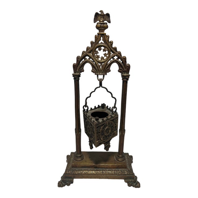 Antique Ornate Bronze Gothic Censer Religious Incense Burner For Sale
