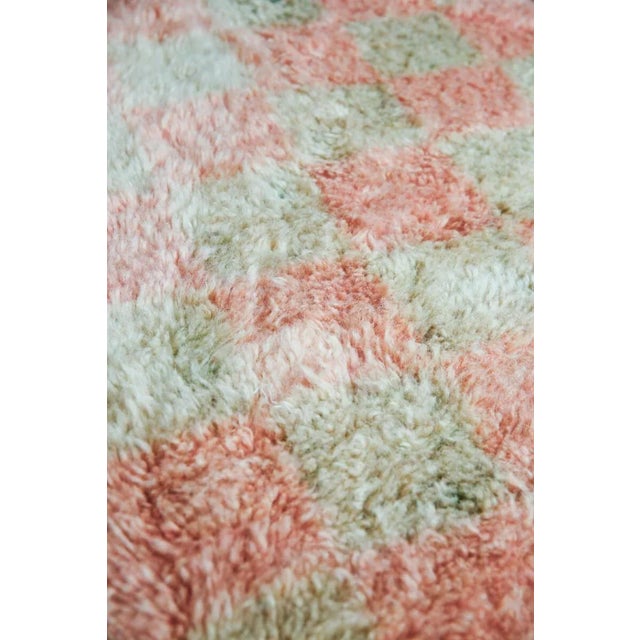 Contemporary Coral and Celery Checker Mini Moroccan Wool Rug - 2x3 Ft For Sale - Image 3 of 6